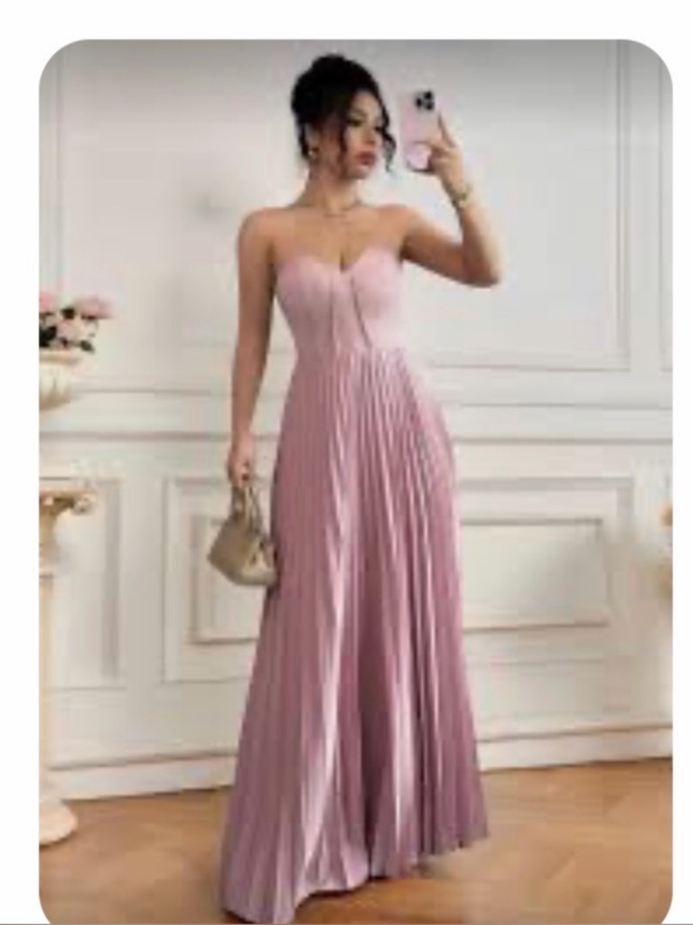 Strapless Pleated Maxi Dress in Dusty Rose size Large